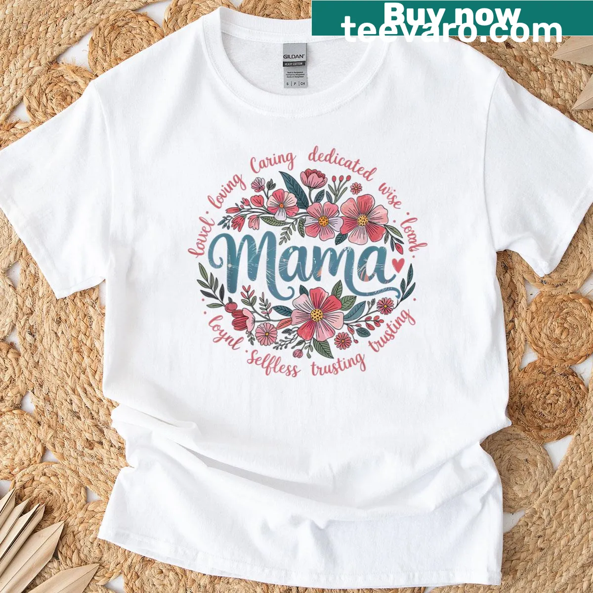 Floral design with the words 'She Is Mom' on a T-shirt — on a men's t-shirt