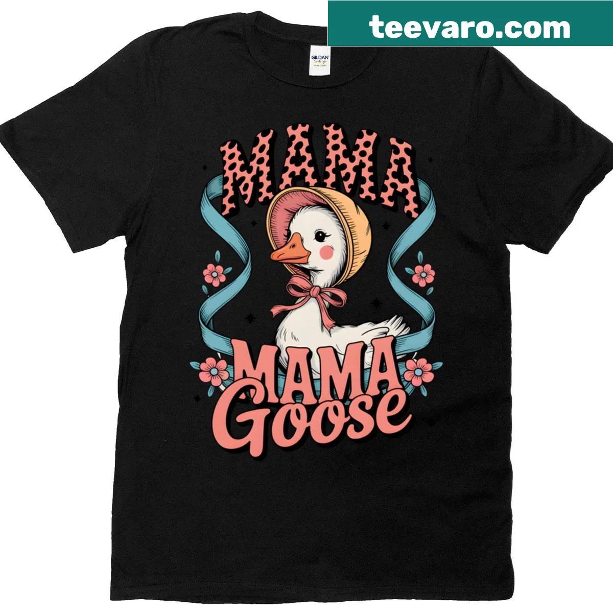 Vintage-style t-shirt featuring mama goose and baby — on a men's t-shirt