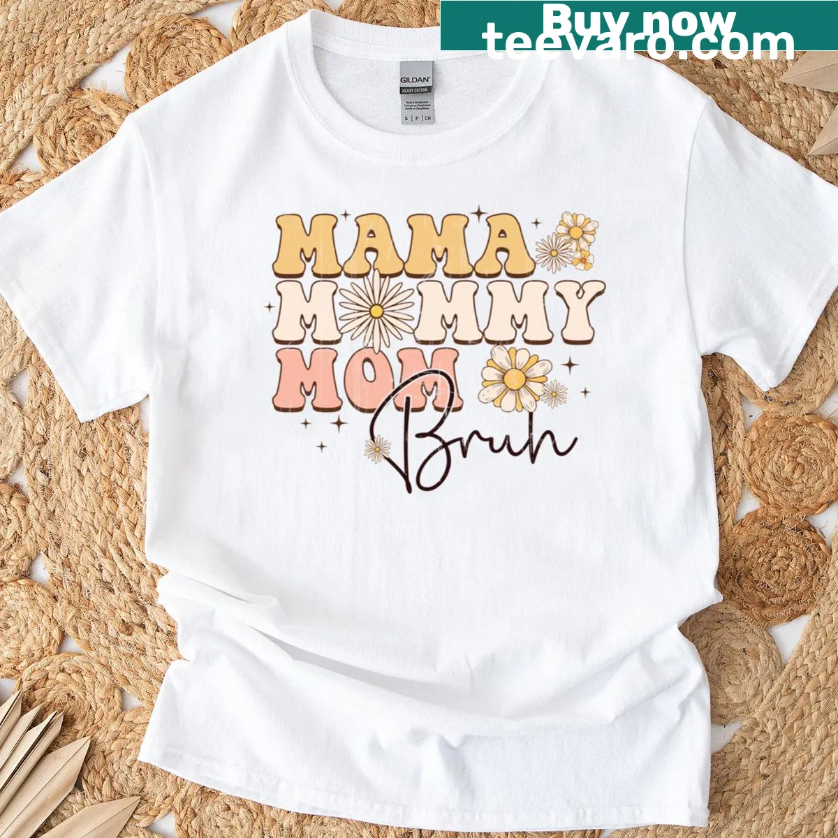 Cute retro design T-shirt with 'Mama Mommy Mom Bruh' text — on a men's t-shirt