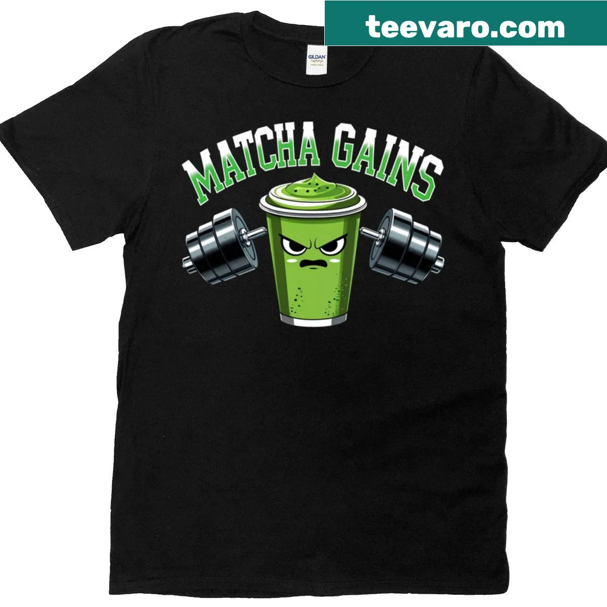 Illustrated Matcha power graphic on a gym-ready T-shirt — on a men's t-shirt