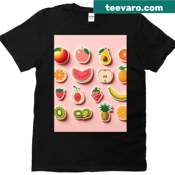 Minimalist fruit stickers graphic T-shirt