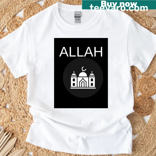 Minimalist Islamic design featuring 'Allah' on a T-shirt