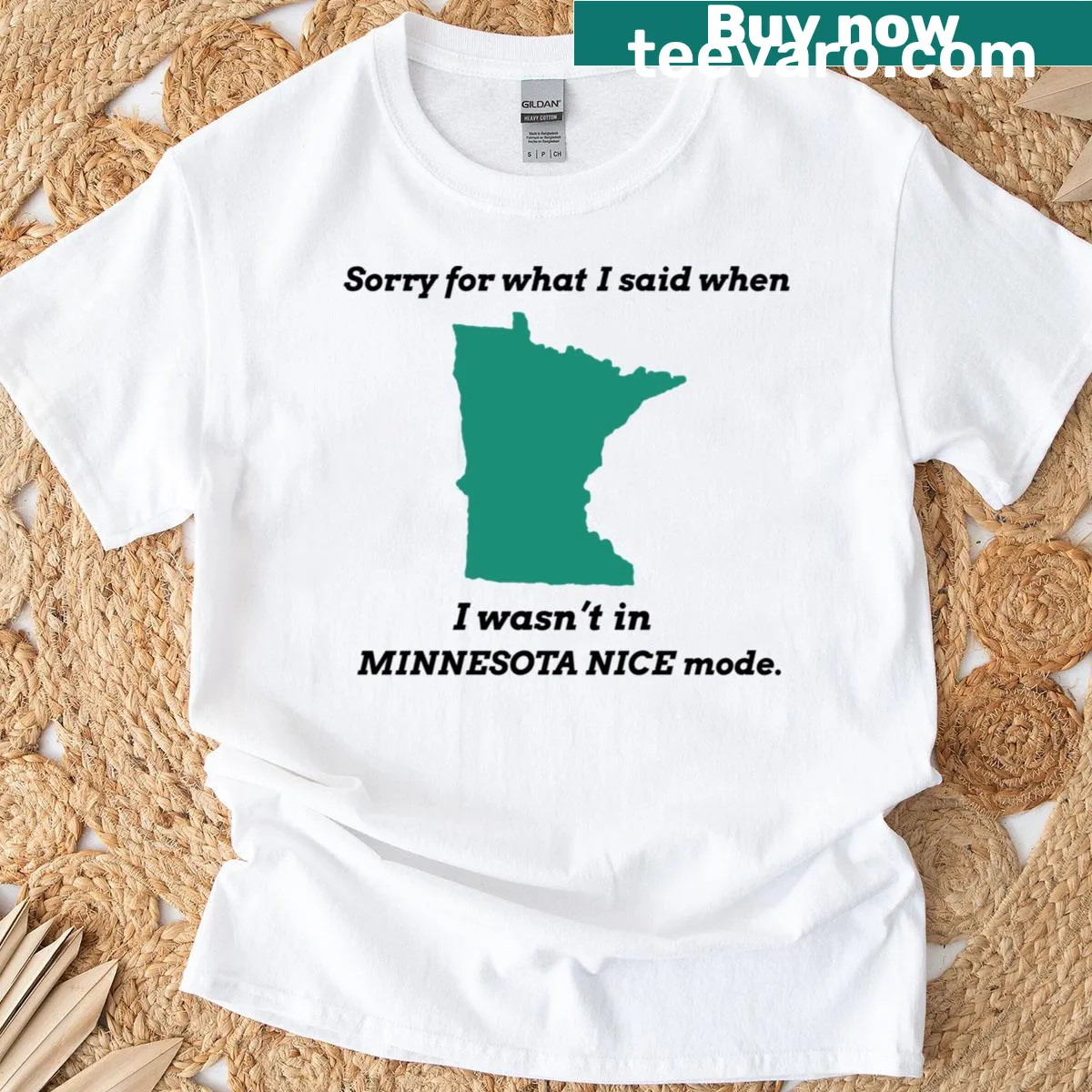 Fun T-shirt with the text 'Minnesota Nice Mode On' celebrating friendly Midwestern culture. — on a men's t-shirt