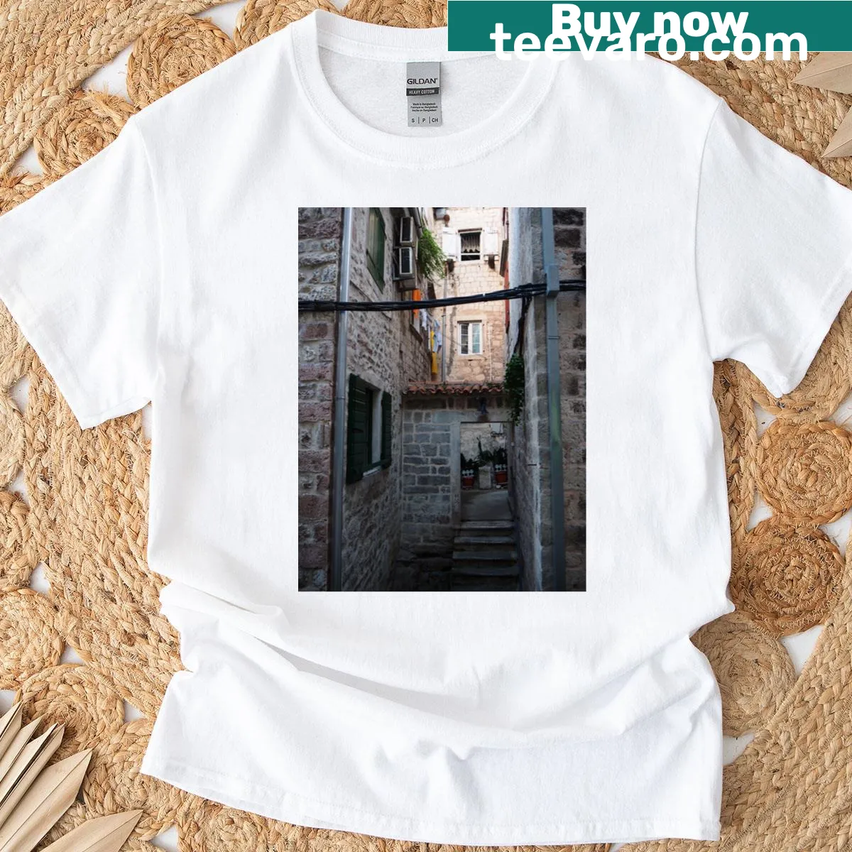 Illustrated Montenegro landscape on a long t-shirt — on a men's t-shirt