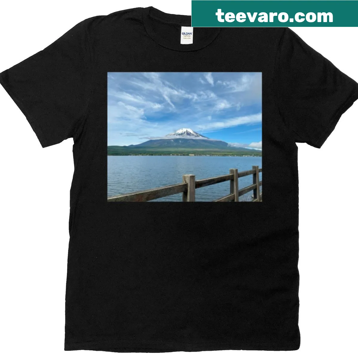 Photography t-shirt featuring a stunning image of Mount Fuji — on a men's t-shirt