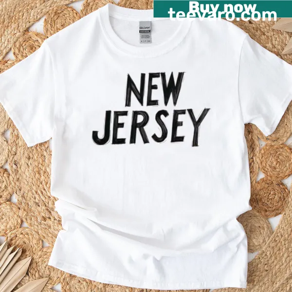 Black and white typography design featuring New Jersey on a long t-shirt