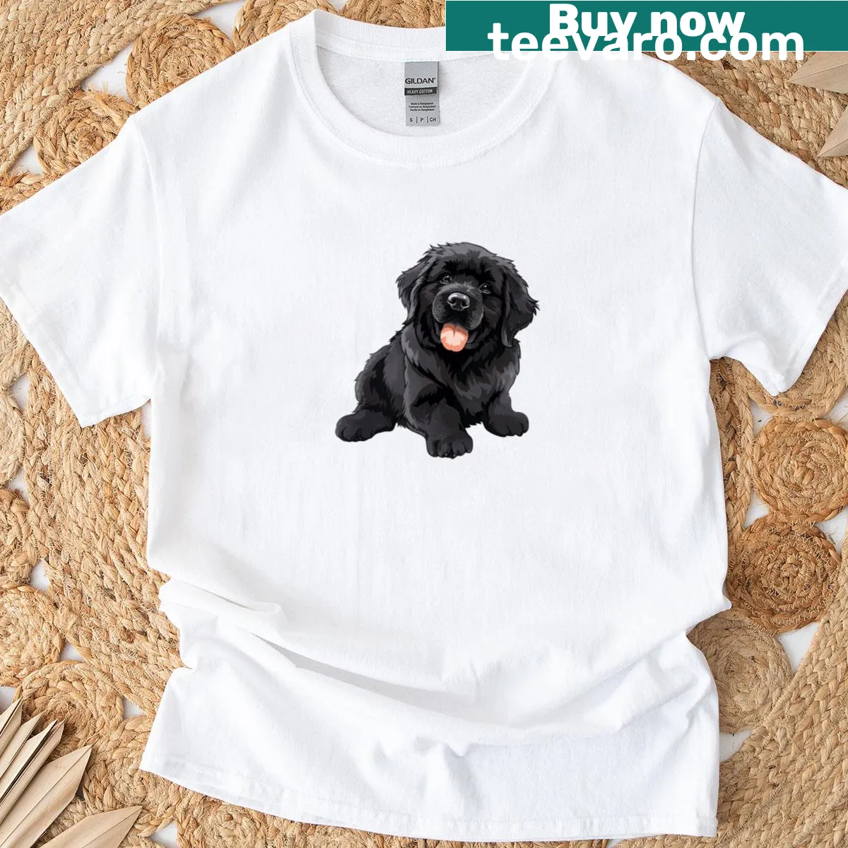 Illustration of a Newfoundland puppy on a T-shirt — on a men's t-shirt
