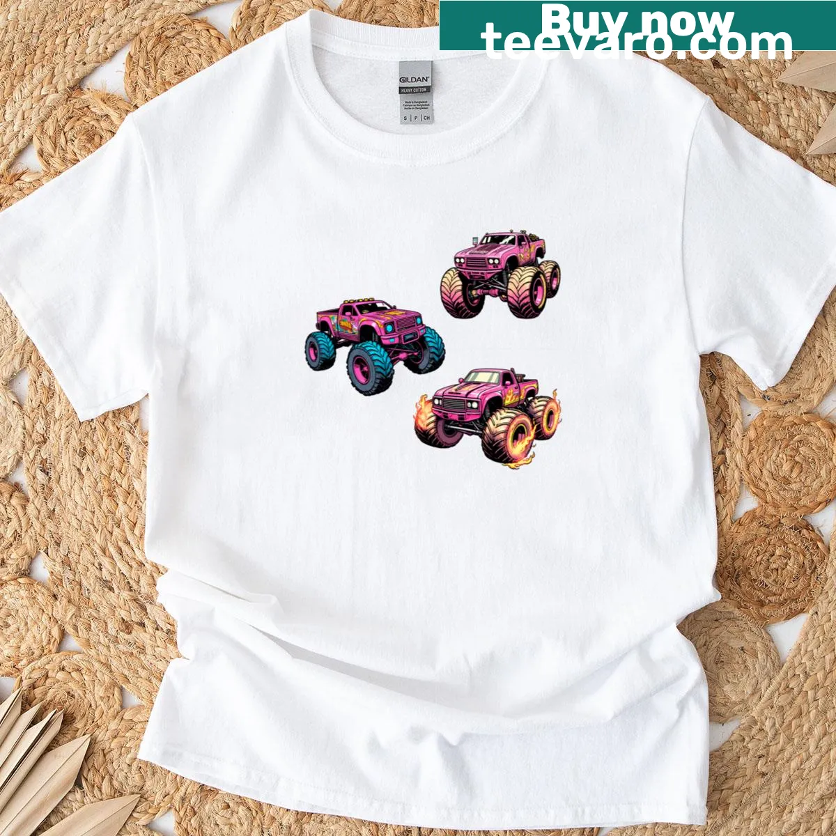 Retro-style t-shirt with a monster truck graphic for moms — on a men's t-shirt