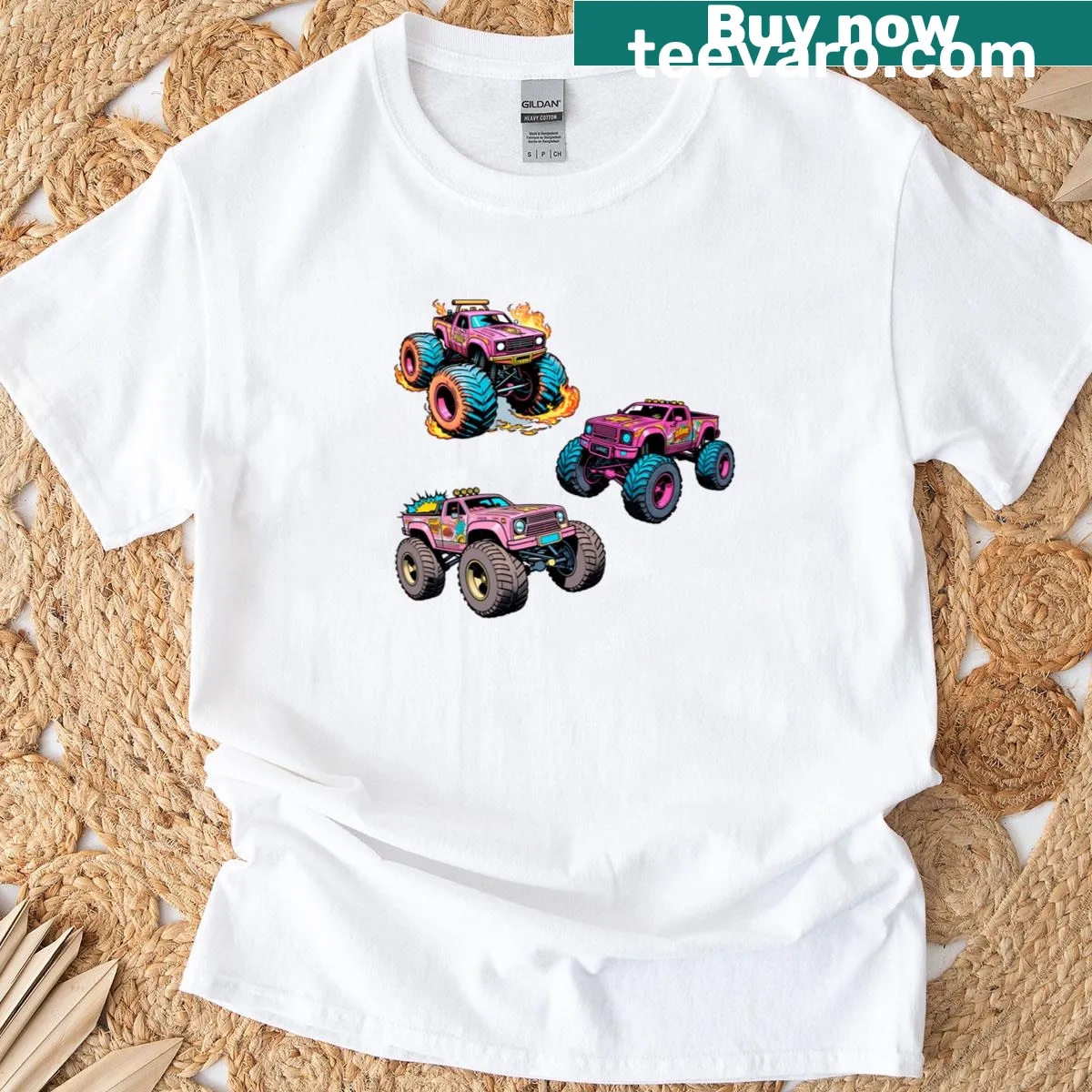 Retro monster truck graphic on a T-shirt for moms — on a men's t-shirt