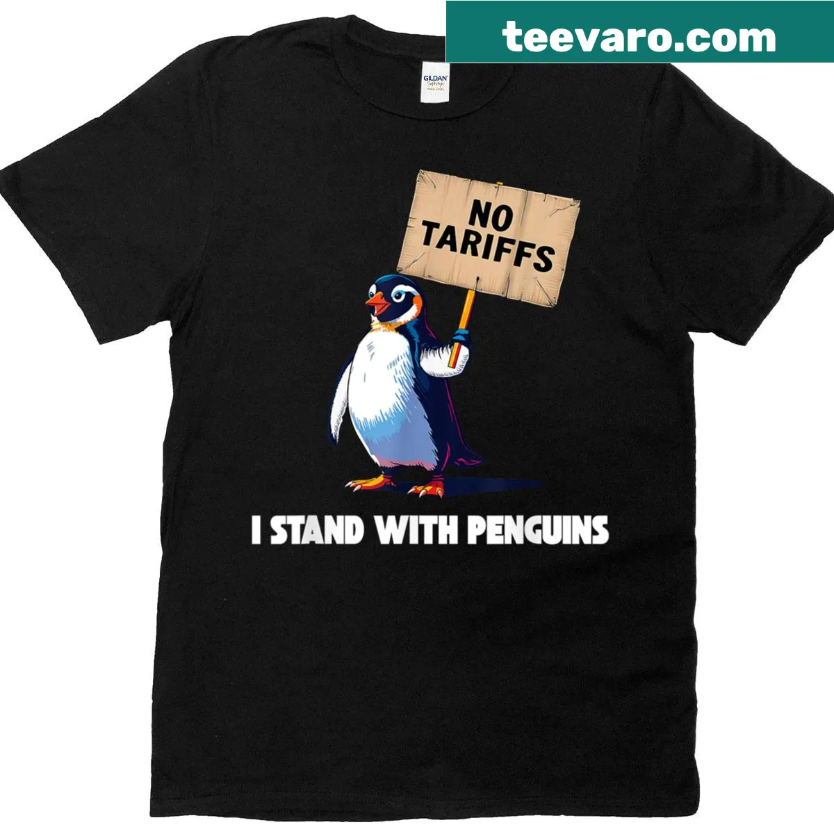 Penguin protest design on t-shirt with supportive text — on a men's t-shirt