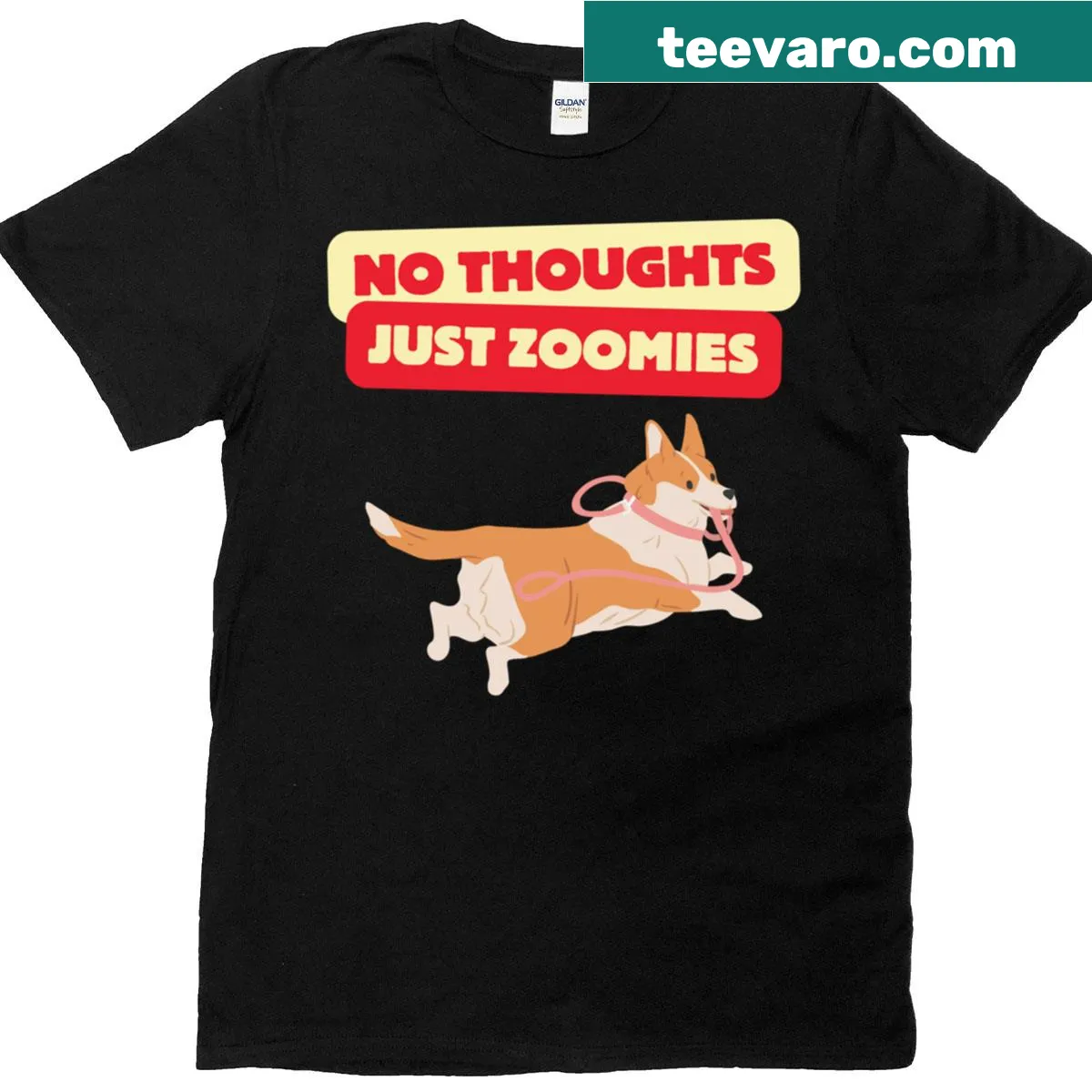Playful corgi t-shirt with zoomies phrase for dog lovers — on a men's t-shirt