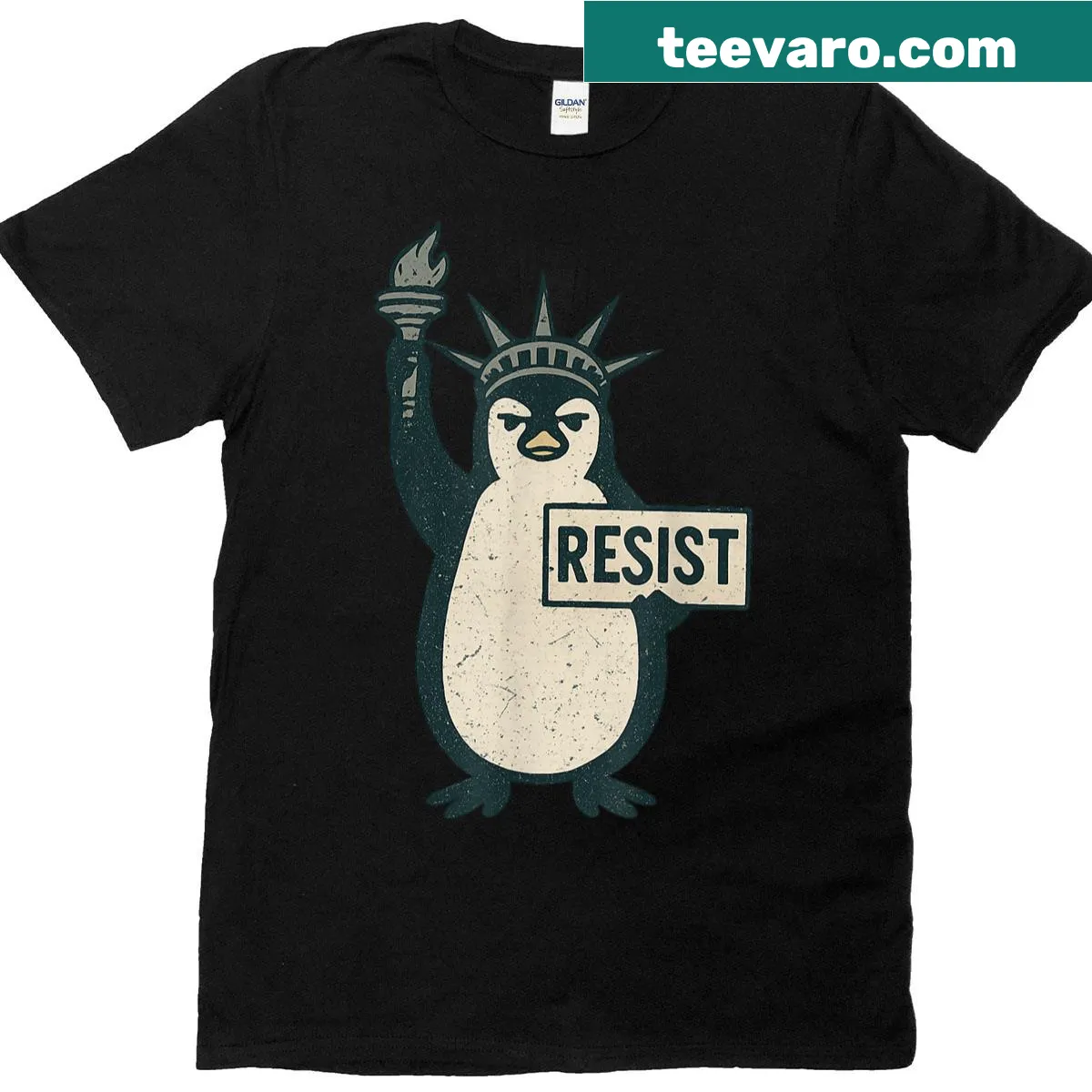 Vintage graphic of penguins protesting — on a men's t-shirt