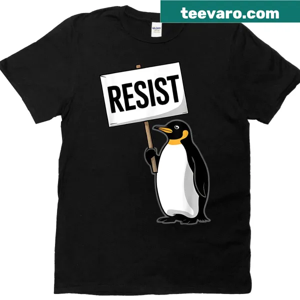 Clever penguin design with a humorous anti-tariff message