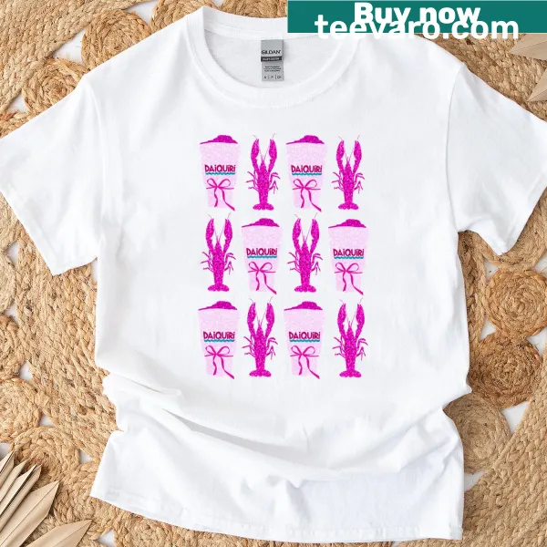Trendy Pink Crawfish and Daiquiri t-shirt with glittery design