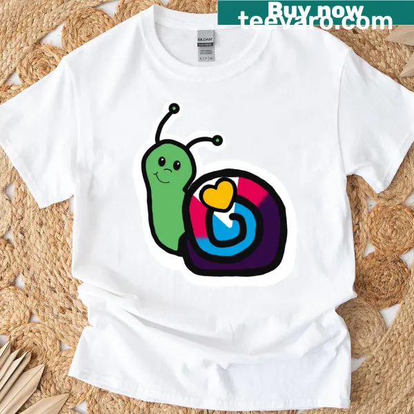 Snail graphic t-shirt celebrating polyamory pride