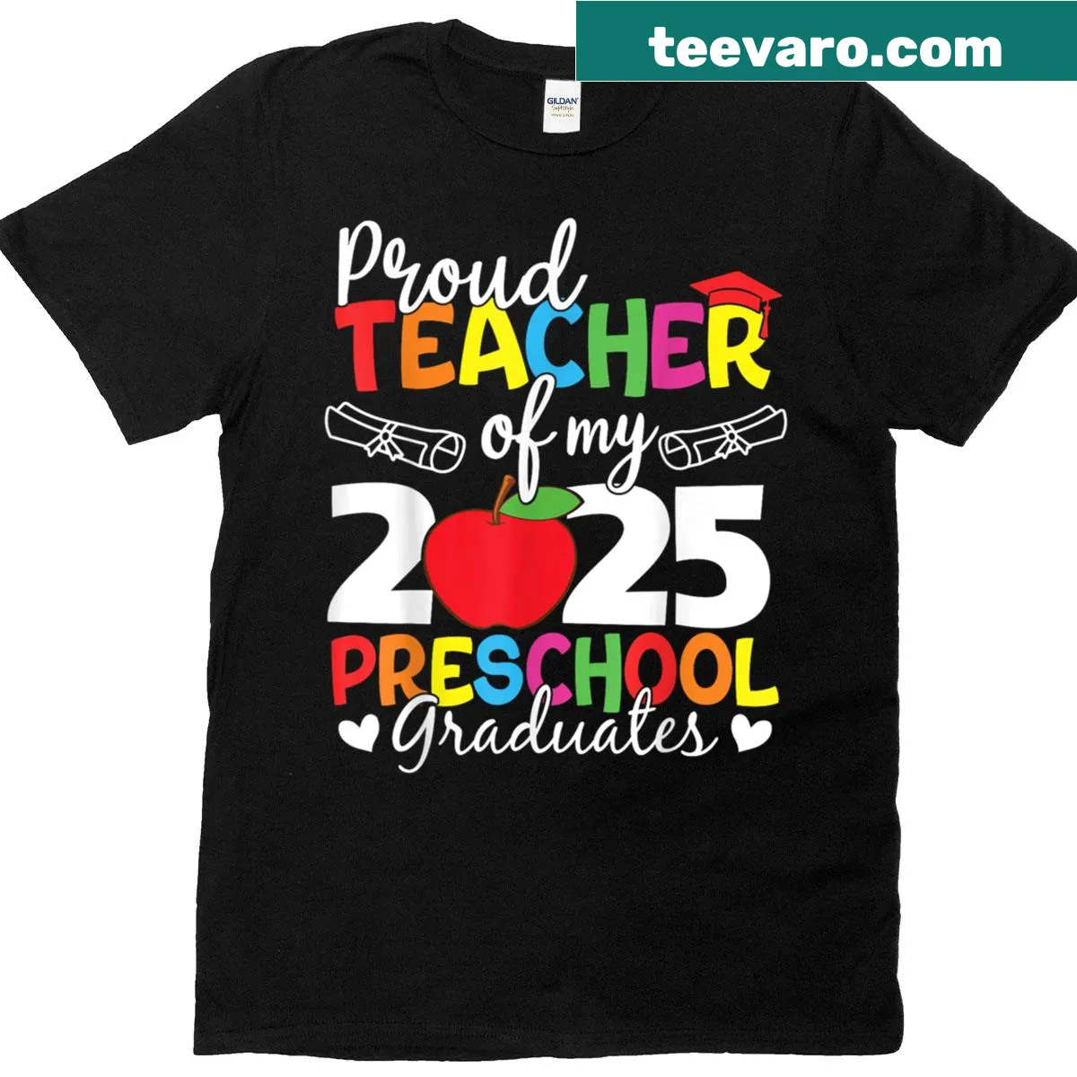 Teacher T-shirt celebrating 2025 preschool graduates. — on a men's t-shirt