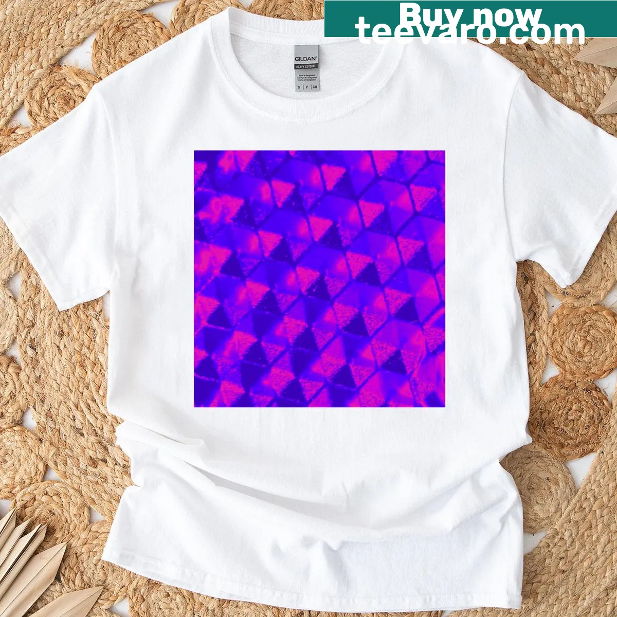 Abstract repeating pattern t-shirt in minimalist style — on a men's t-shirt