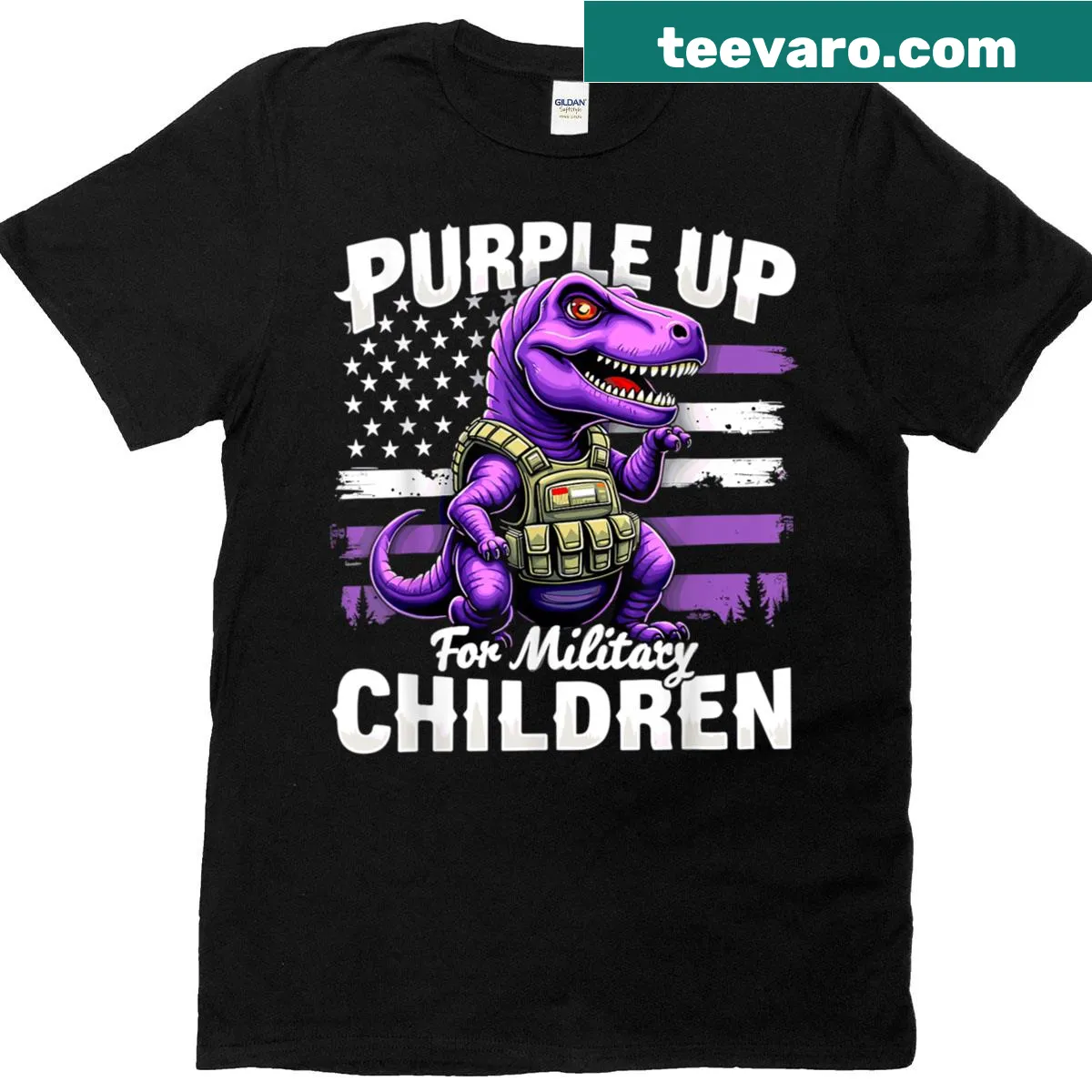 Dinosaur T-rex T-shirt for military kids with army motifs. — on a men's t-shirt