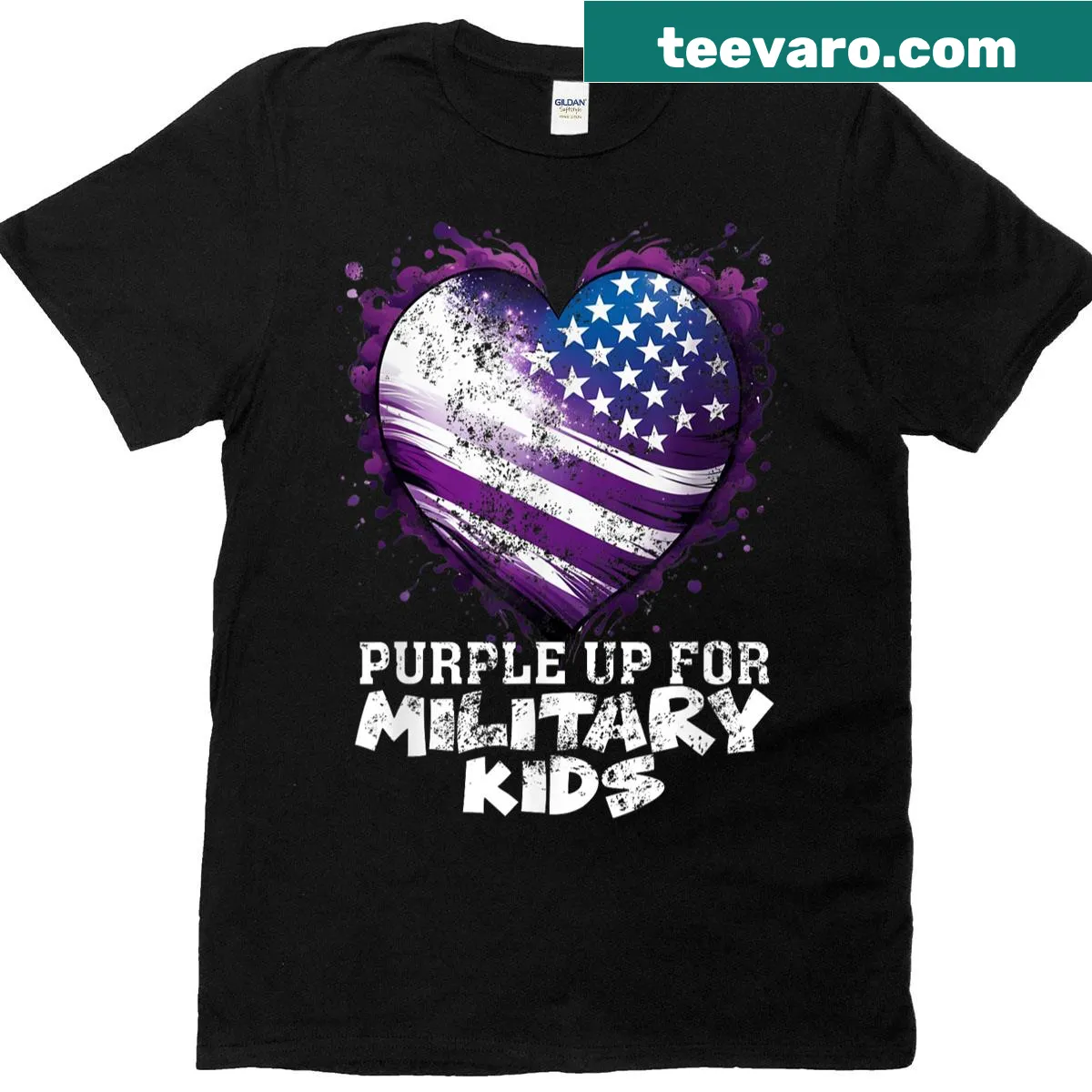 Military Child Month T-shirt for kids with heart and flag design. — on a men's t-shirt