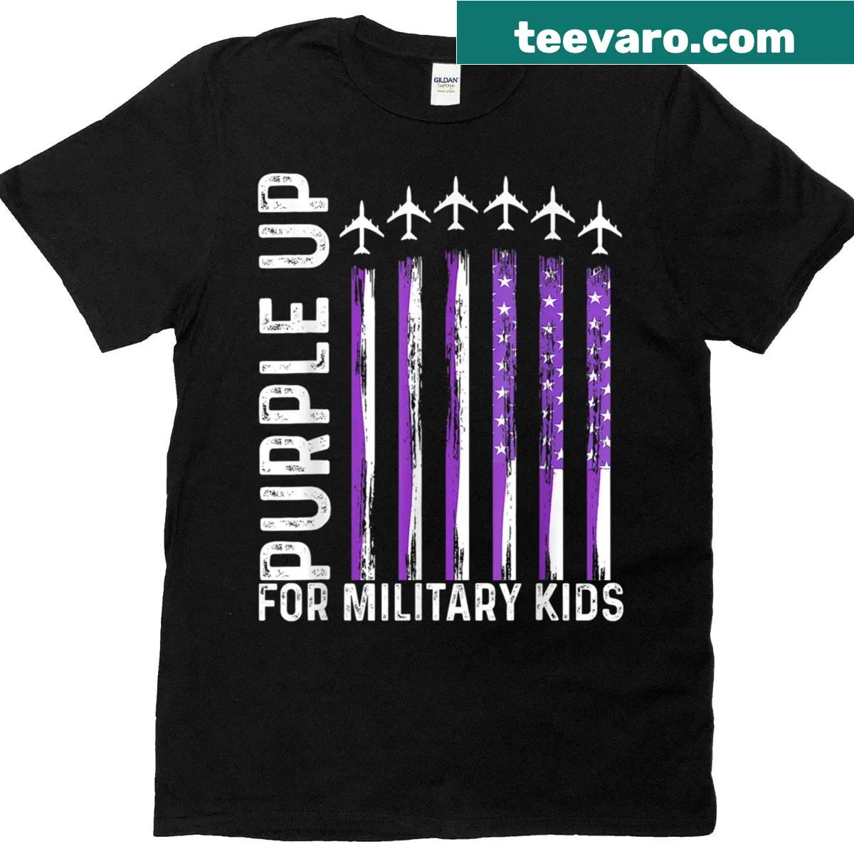 USA flag design celebrating Military Child Month on a purple t-shirt — on a men's t-shirt