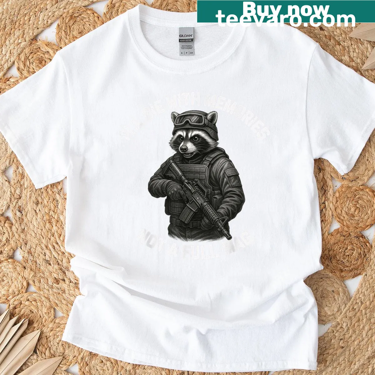 Sentimental raccoon graphic t-shirt about memories — on a men's t-shirt