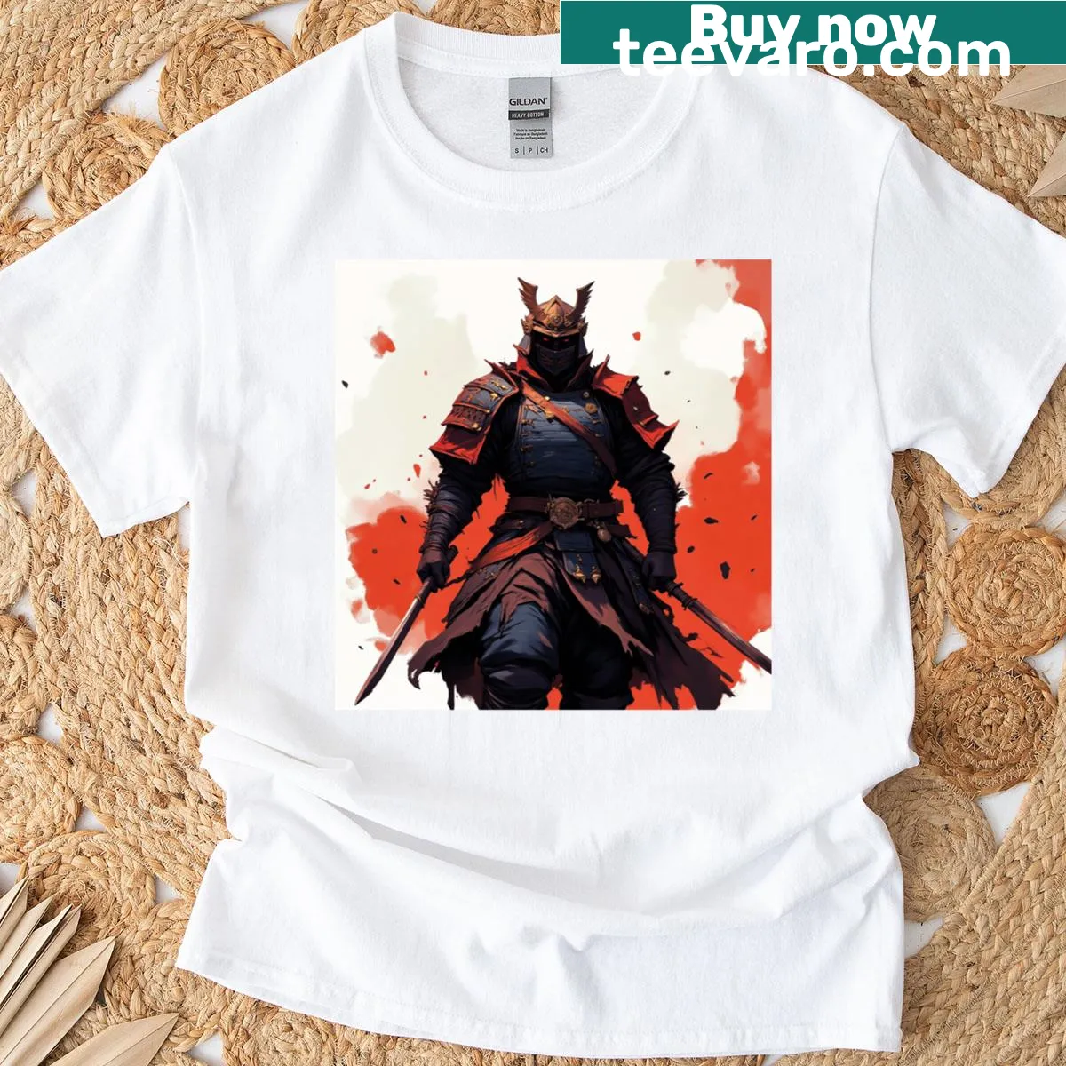Bold T-shirt featuring a modern samurai design — on a men's t-shirt