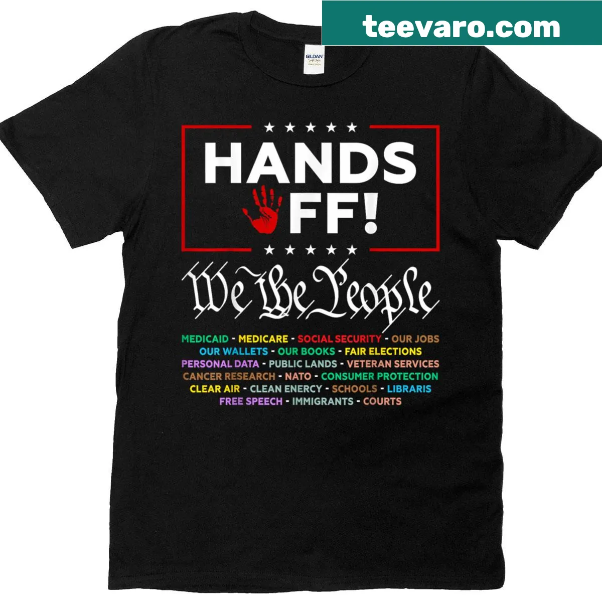 Vintage American flag t-shirt with a bold protest message — on a men's t-shirt