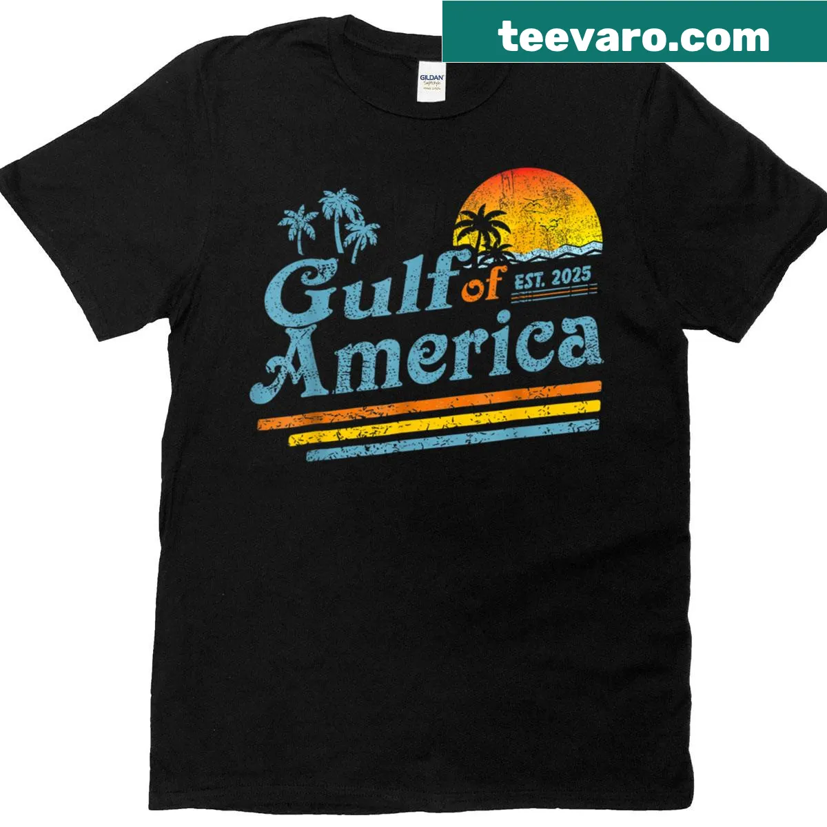 Retro T-shirt featuring American flag and Gulf of Mexico theme — on a men's t-shirt