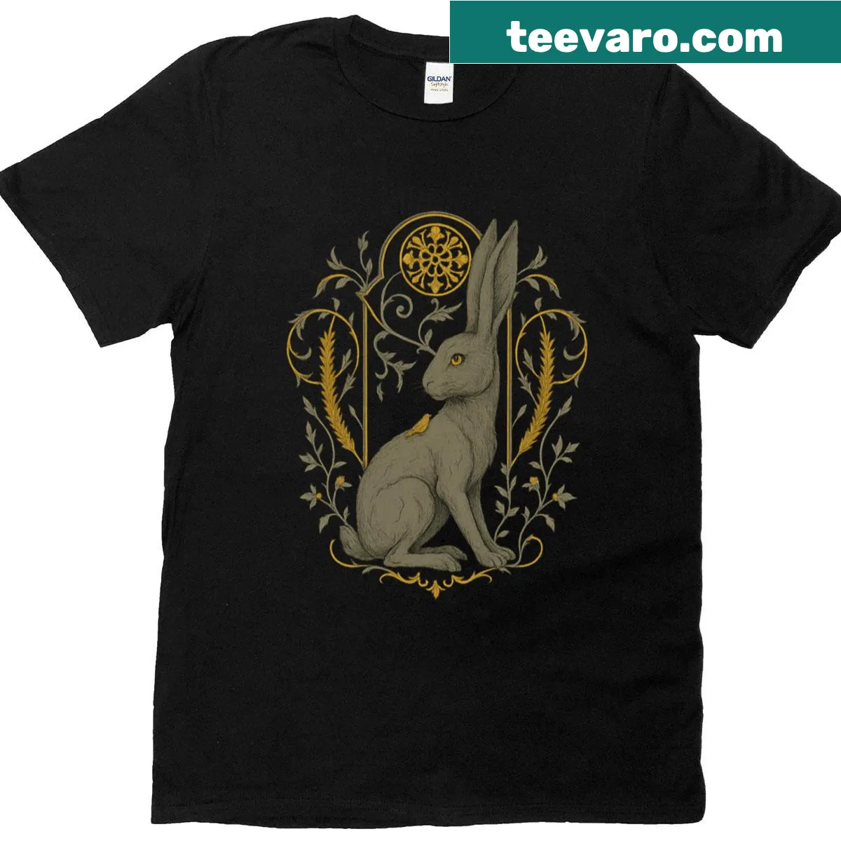 Artwork T-shirt featuring a whimsical rabbit illustration — on a men's t-shirt