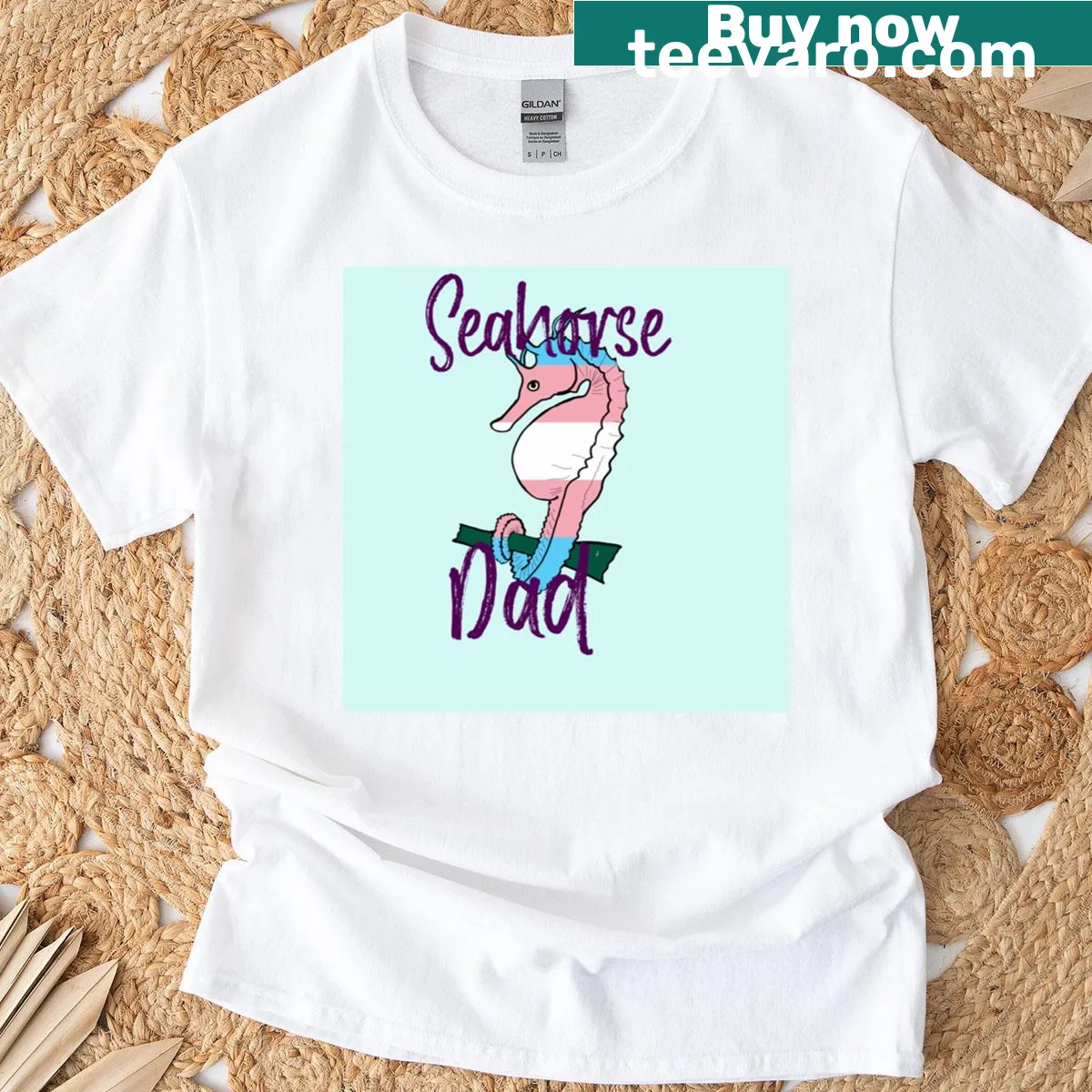 Adorable seahorse graphic with the text 'Dad' on t-shirt — on a men's t-shirt