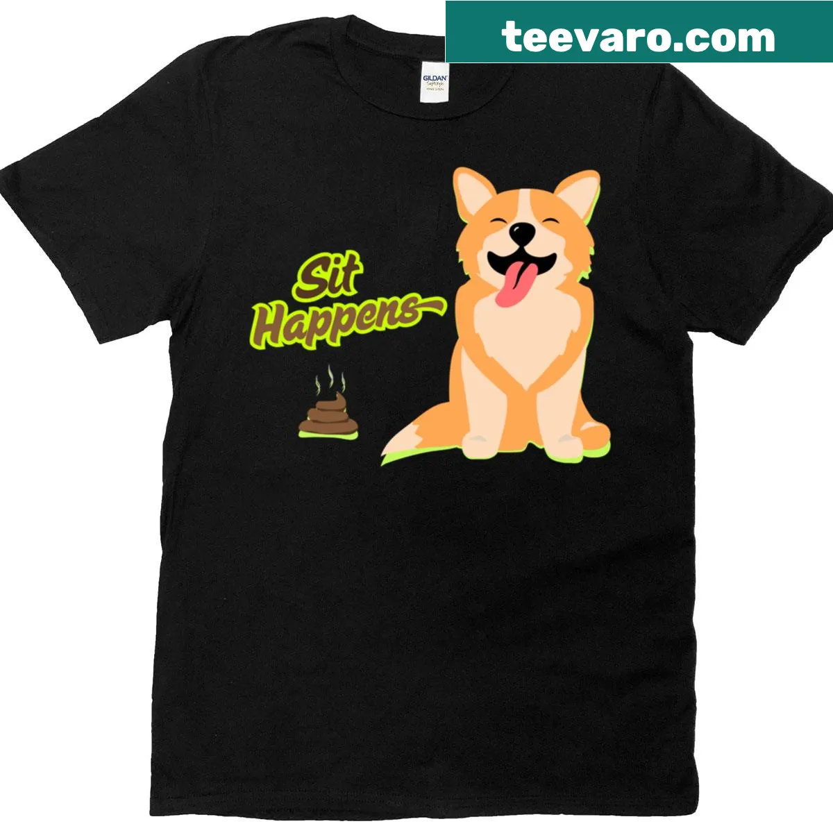 Funny T-shirt with the saying 'Sit Happens' featuring dog humor — on a men's t-shirt