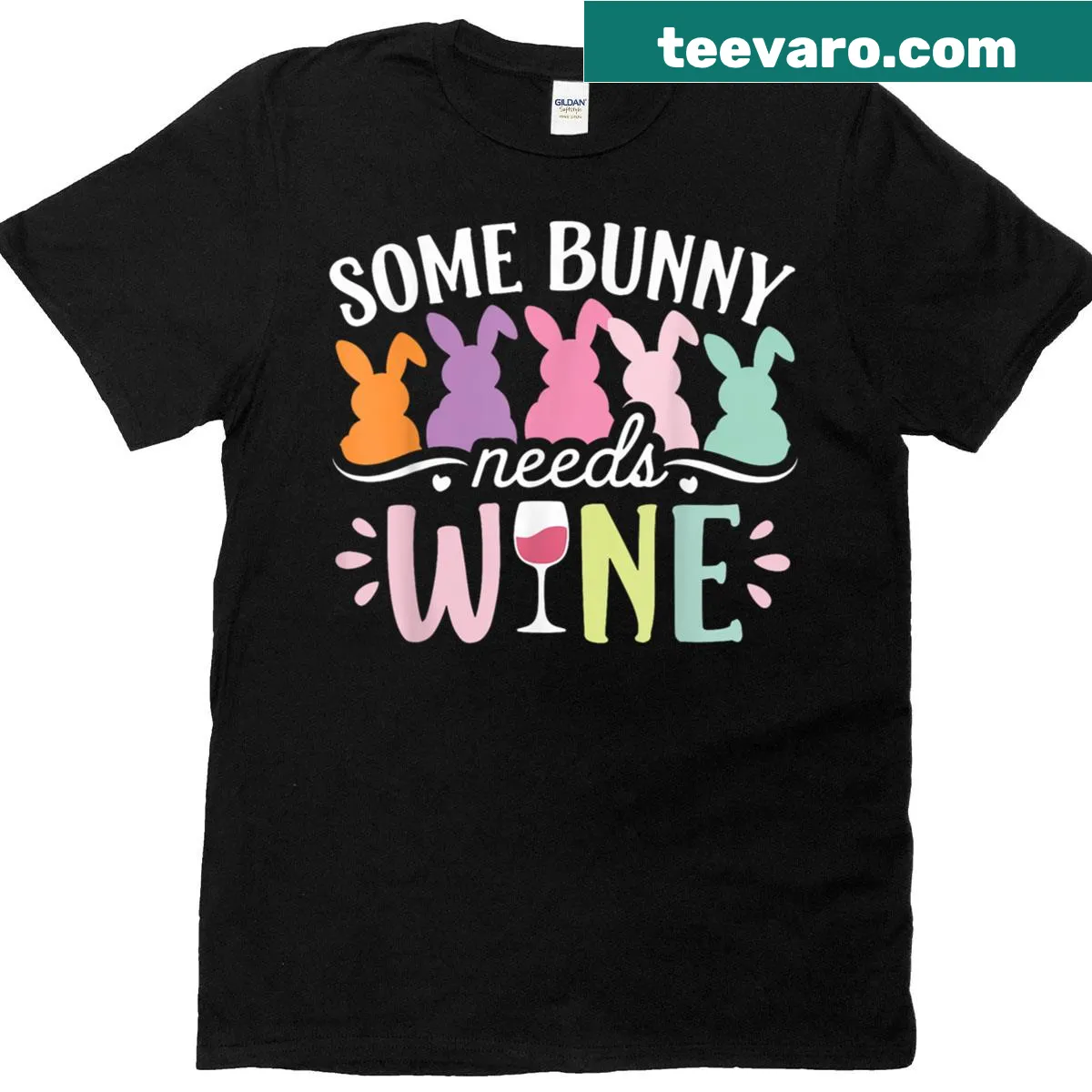 Funny bunny design with wine on a T-shirt — on a men's t-shirt
