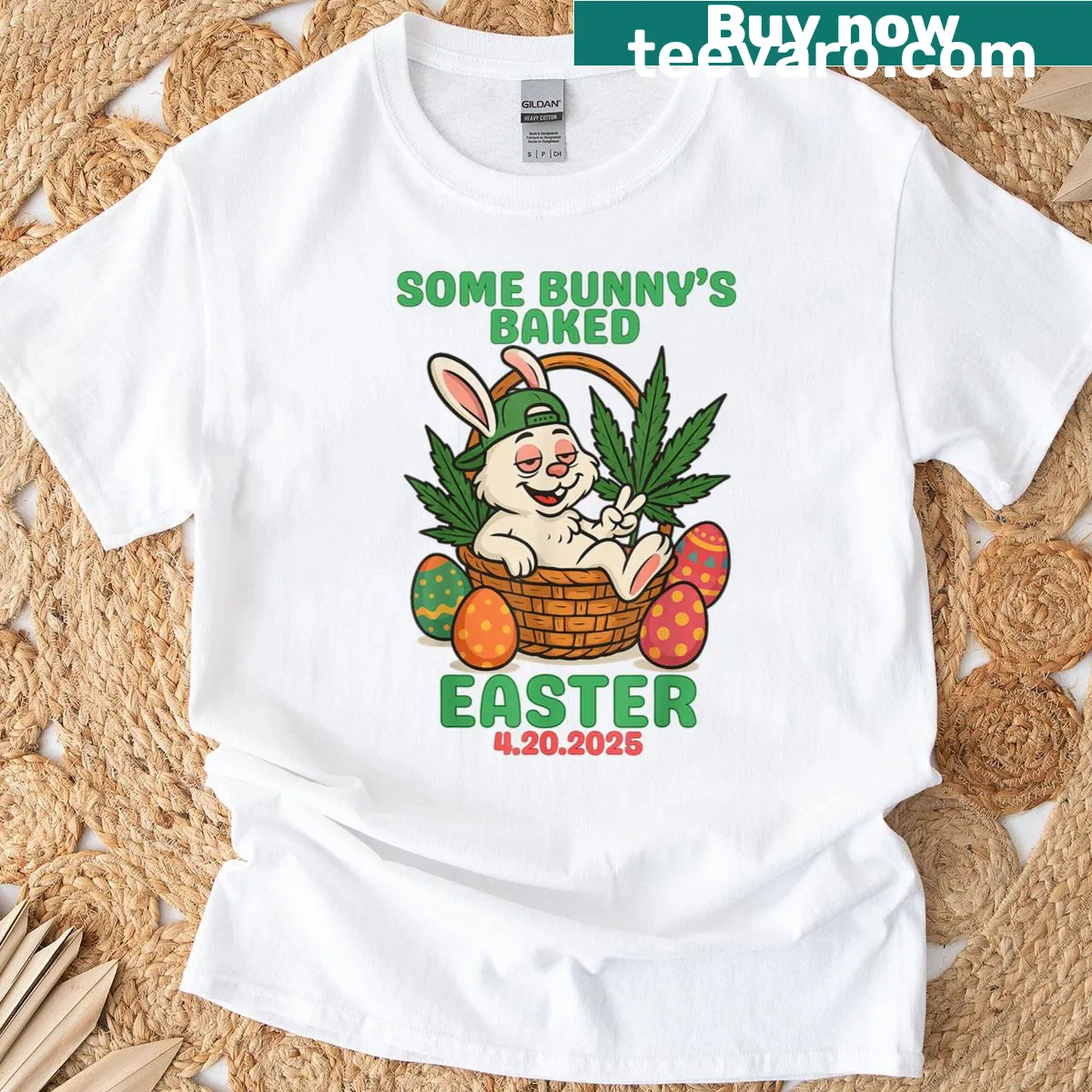 Cartoon Easter bunny smoking weed t-shirt for kids — on a men's t-shirt