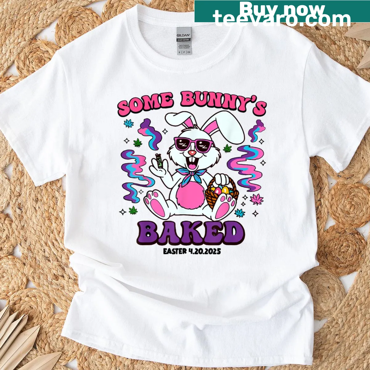 Funny Easter T-shirt with playful bunny design — on a men's t-shirt