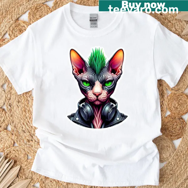 Punk rock Sphynx cat graphic t-shirt