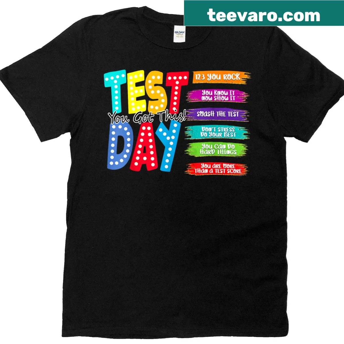 Inspirational teacher testing day graphic t-shirt — on a men's t-shirt