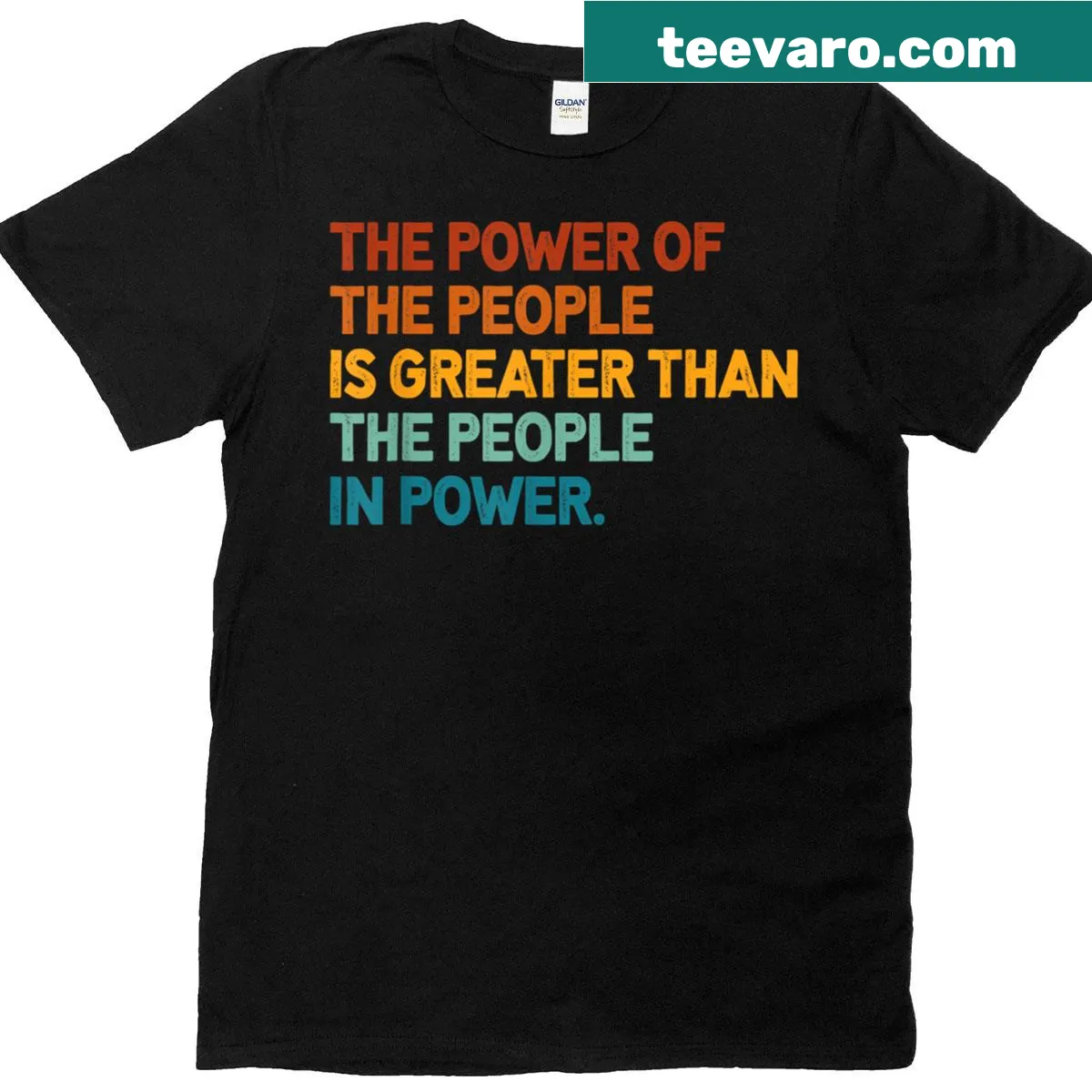 Bold typography graphic on a statement T-shirt — on a men's t-shirt