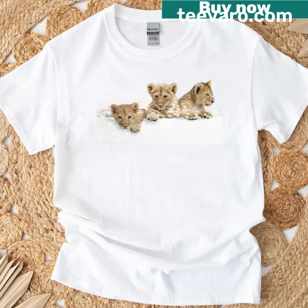 Cute illustration of three baby lions in a bathtub on a t-shirt
