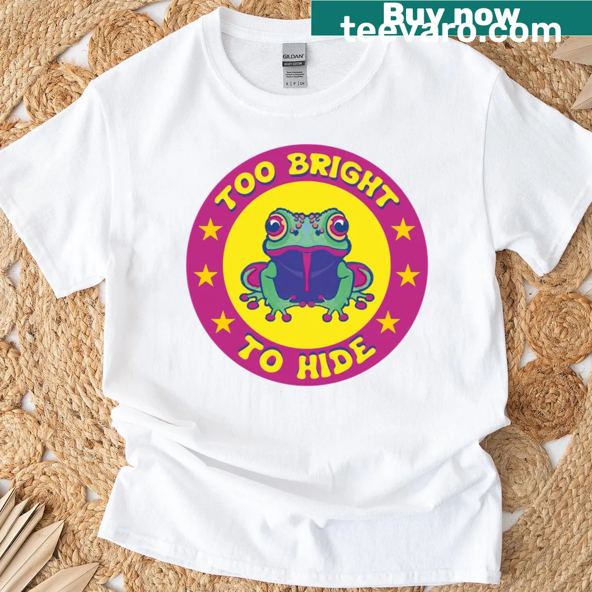 Inspiring T-shirt with the phrase 'Too Bright To Hide' in bold typography — on a men's t-shirt