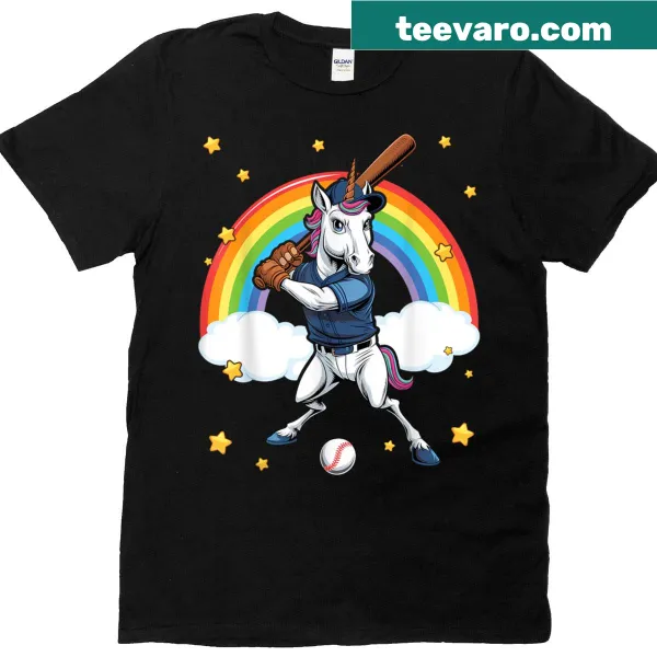 Cute unicorn playing baseball on a t-shirt