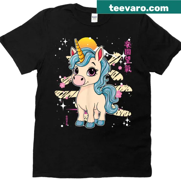Cute unicorn with Kanji characters on a girls' shirt