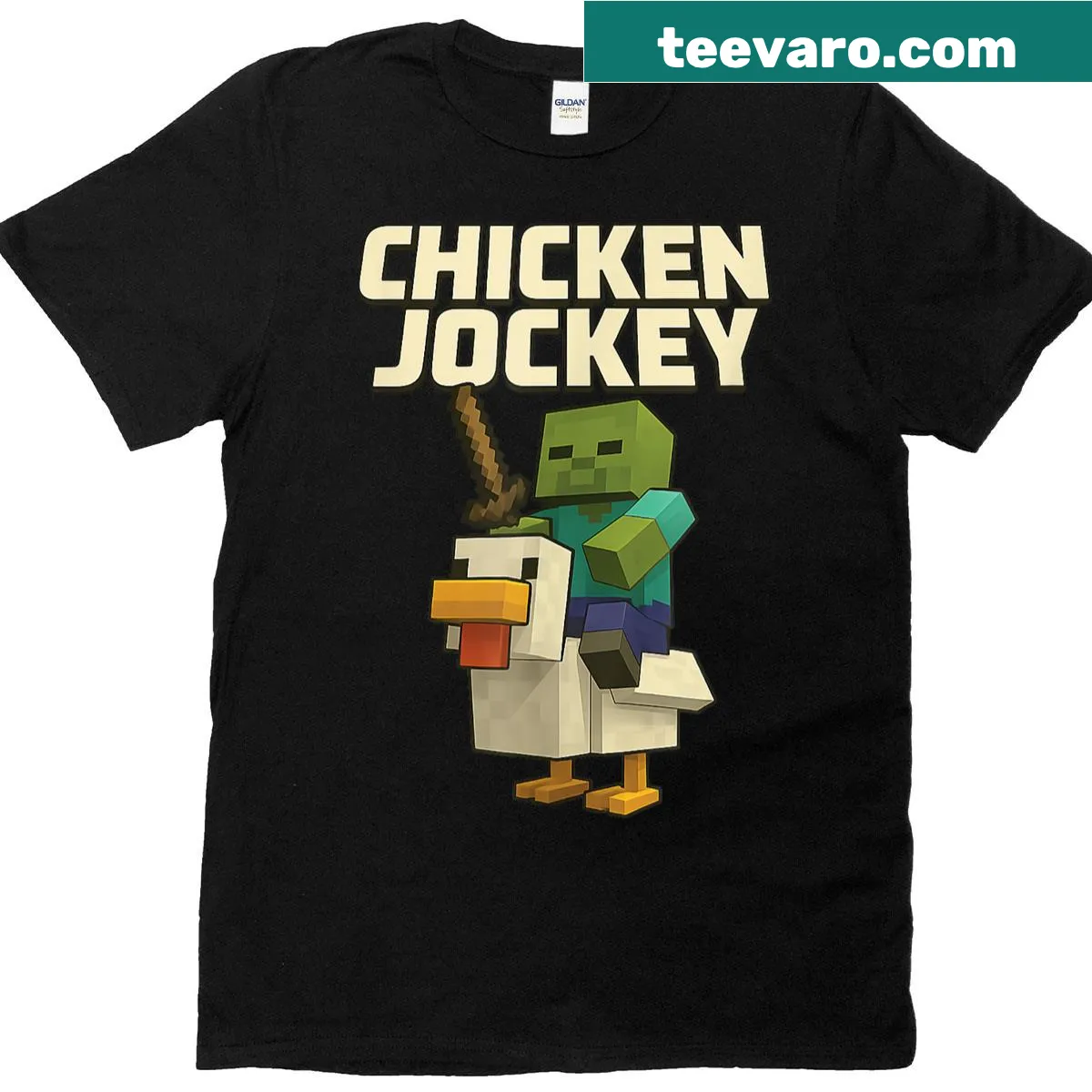 Vintage T-shirt featuring a cartoon chicken jockey design — on a men's t-shirt