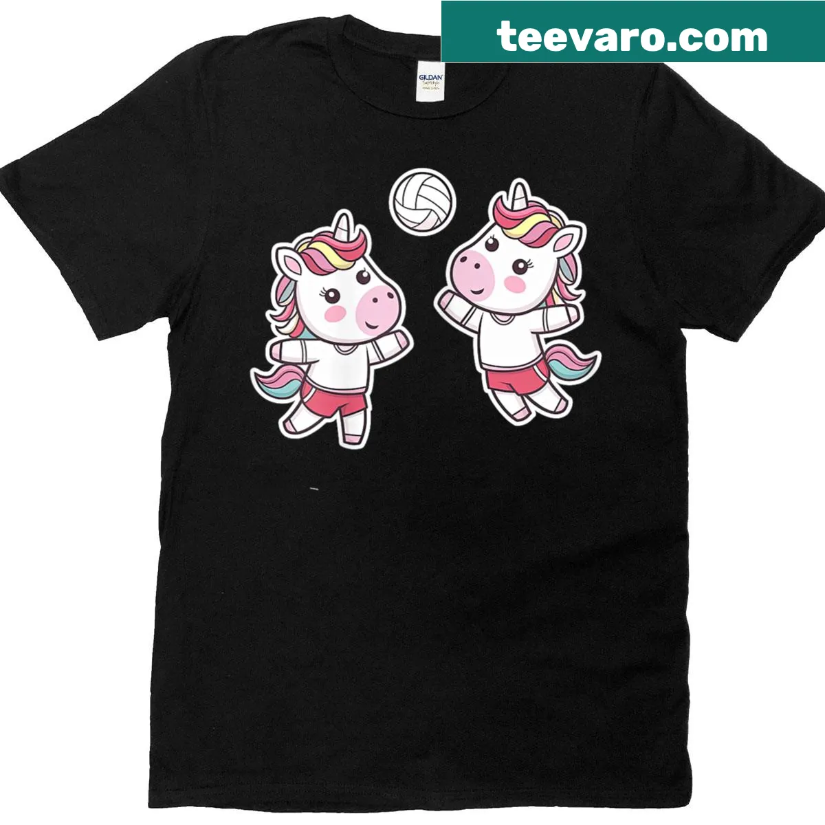 Illustration of a unicorn playing volleyball on a T-shirt — on a men's t-shirt