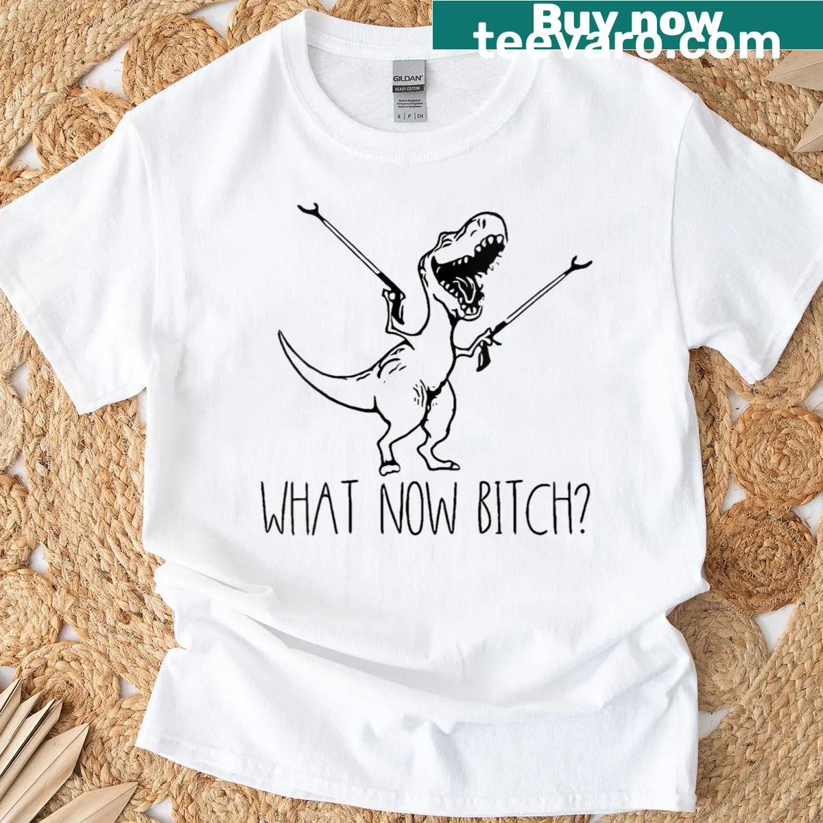 Edgy T-rex t-shirt with humorous quote for men and women — on a men's t-shirt