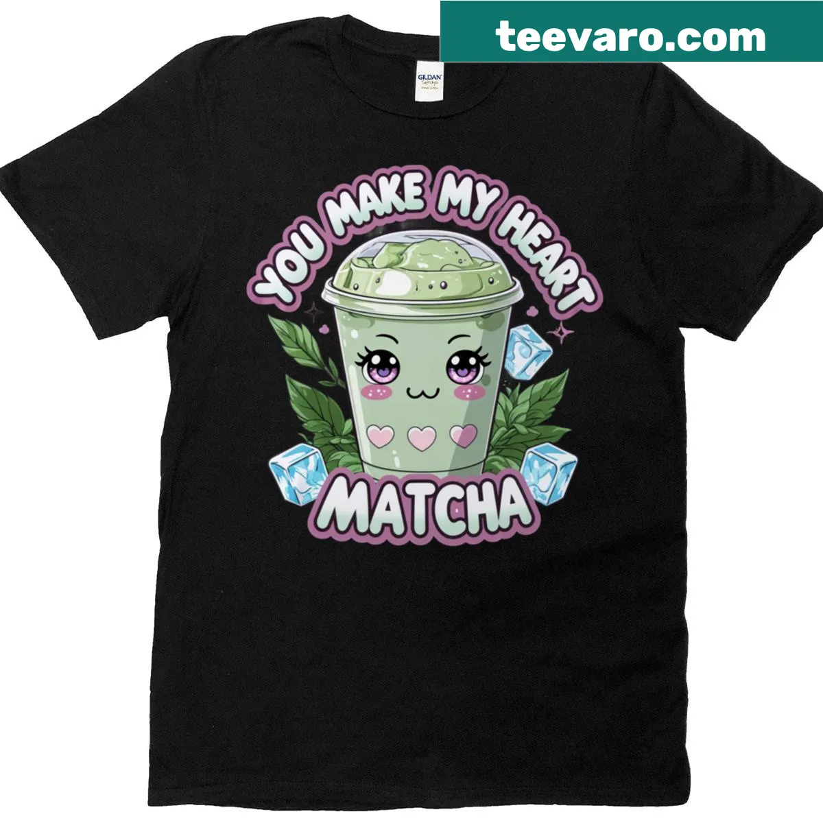 Cute T-shirt with matcha and boba love graphic — on a men's t-shirt