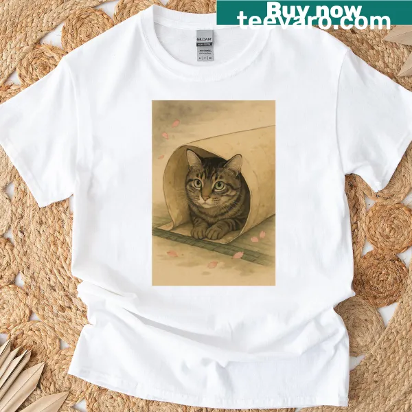 Watercolor cat t-shirt featuring a playful tabby design for cat lovers