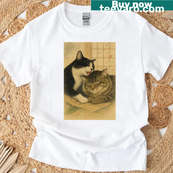 Romantic watercolor cat t-shirt with sakura blossoms for cat lovers