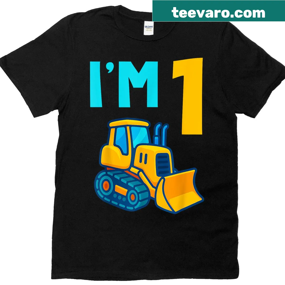 Cute T-shirt with cartoon bulldozer for 1st birthday — on a men's t-shirt