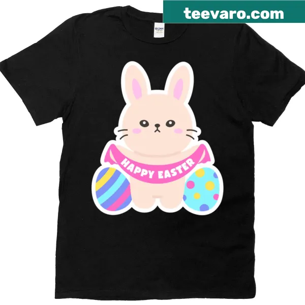 Cute Easter Bunny T-shirt with Happy Easter banner and eggs