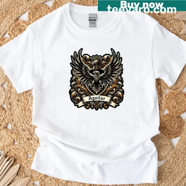 Heraldic Aguilar coat of arms design on a T-shirt